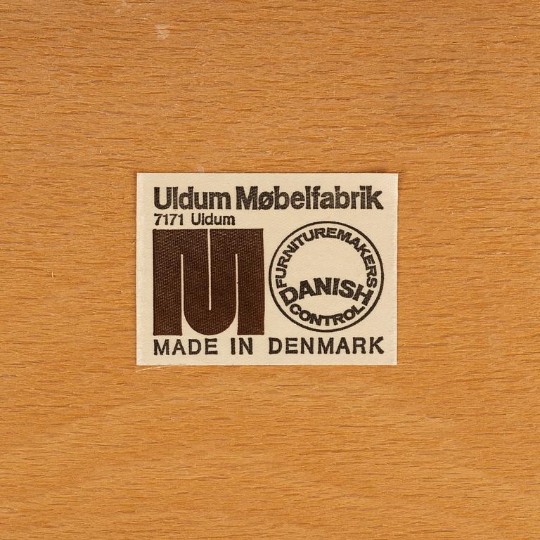 A dining table and six chairs, Uldum Møbelfabrik, Denmark, 1960's/70's.