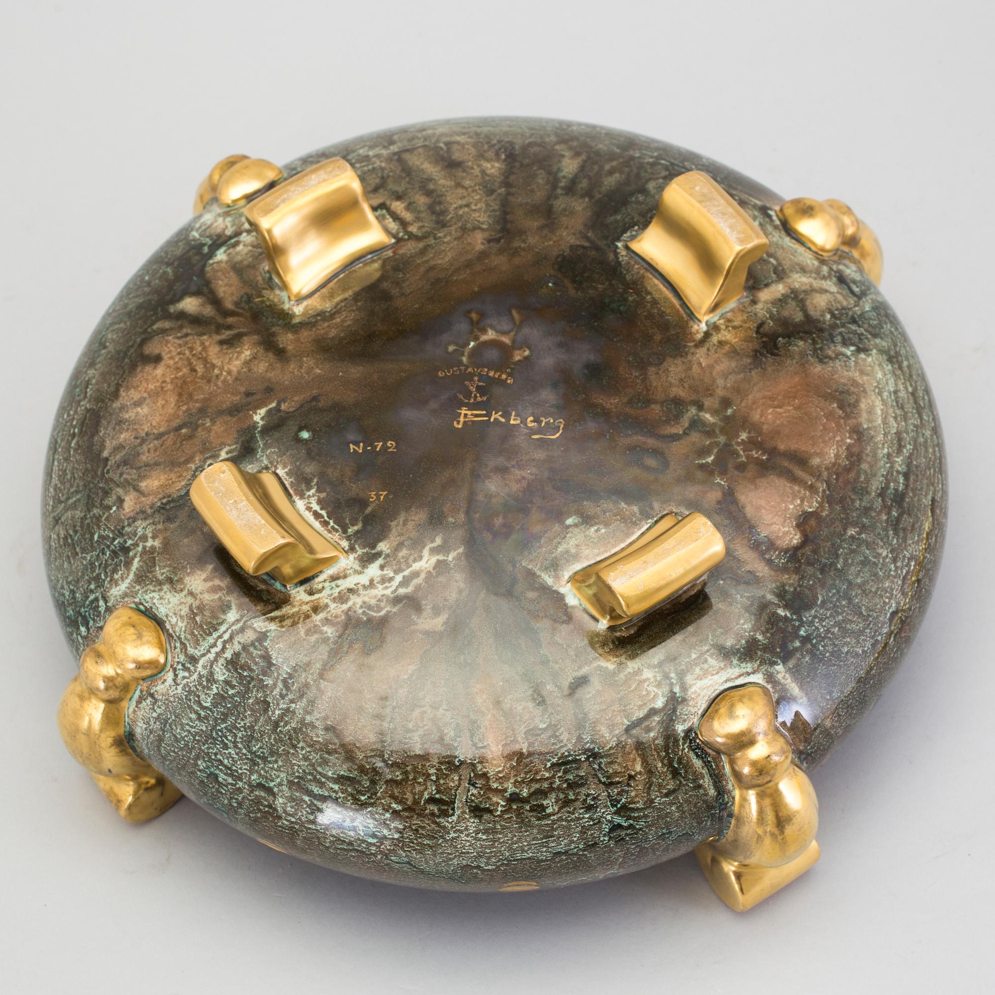 A tray and a bowl by Josef Ekberg for Gustavsberg, 1931 and probably 1937.