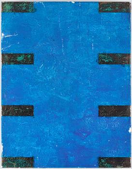 Gordon Hart, signed and dated 1984 on verso. Diptych. Gesso, silver leaf and metal leaf on panel.