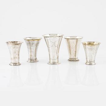 Five Swedish Silver Beakers, including mark of Elias Petter Modin, Sundsvall  1815,