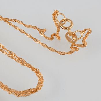 HÄNGE SAMT RING, 18K guld med 10 åttkantslipade diamanter. Vikt 3,5 gram.