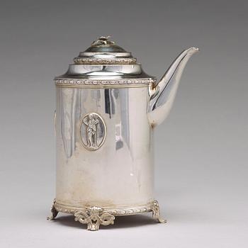 Johan Schvart, kaffekanna/cylinderkanna, silver, Karlskrona 1791. Gustaviansk.