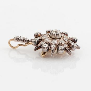A 19th century gold and silver brooch/pendant set with old-cut diamonds.