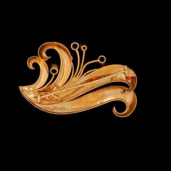 BROSCH, 18K guld med fasettslipade stenar, Wilhelm Harbeck, Stockholm, 1948. Vikt 9 g.