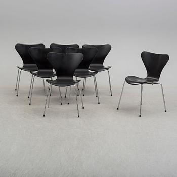 a set of seven 'Sjuan' chairs by Arne Jacobsen, Fritz Hansen.