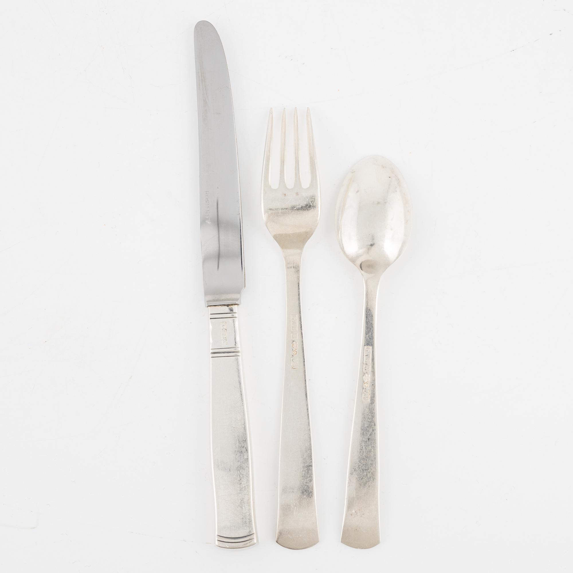 Jacob Ängman, a 31-piece Swedish silver cutlery, model 'Rosenholm', bearing the mark of GAB, including Eskilstuna, 1970.