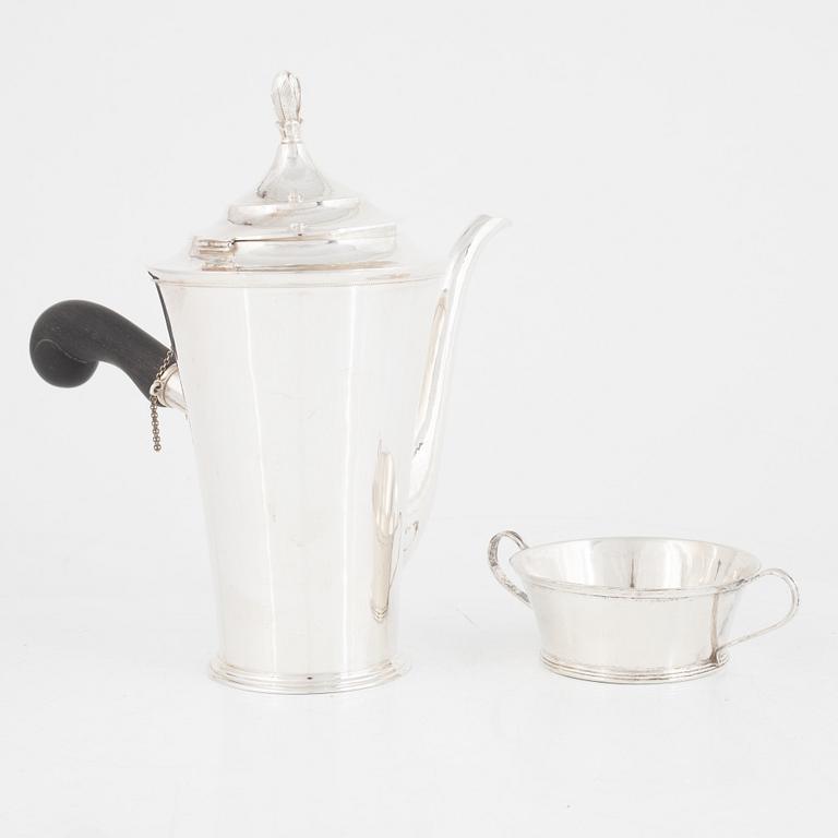 Kaffekanna samt sockerskål, silver, Karl Andersson, Stockholm, 1926.