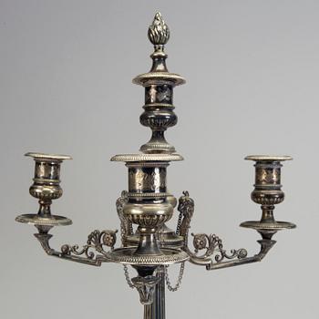 A pair of late 19th century silver plated kandelabras by Henry Wilkinson & Co Ltd, Sheffield, England.