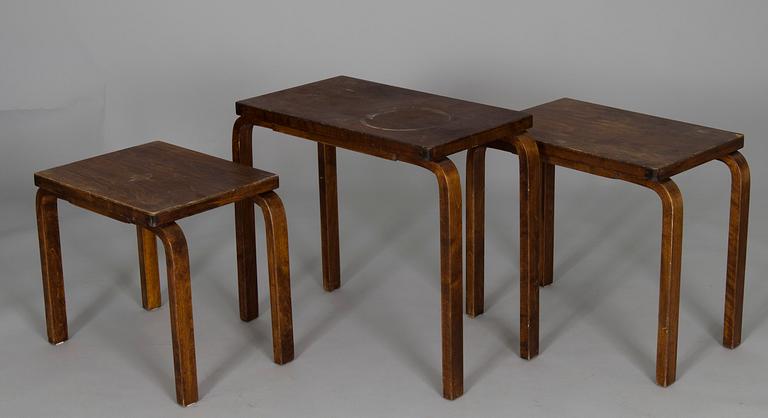 SATSBORD, 3 delar, mörkbetsad björk, Alvar & Aino Aalto, 1940-tal.