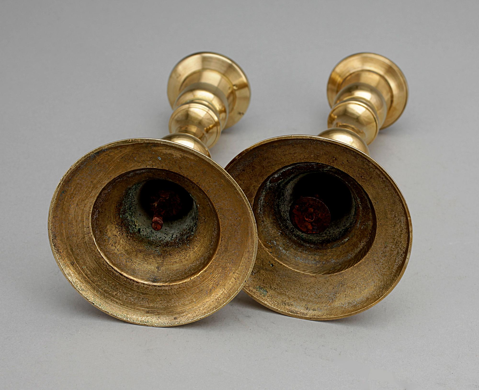 LJUSSTAKAR, 6 st, mässing, 1800/1900-tal.