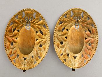 VÄGGPLÅTAR, 1 par, mässing, 1900-talets mitt.