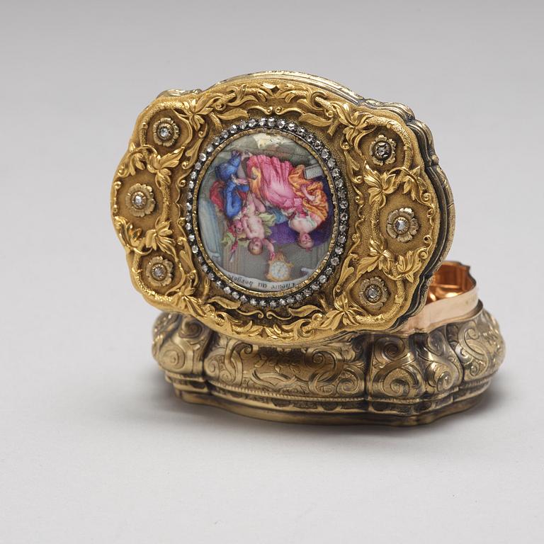 A Swiss mid 19th century 14ct. gold box.