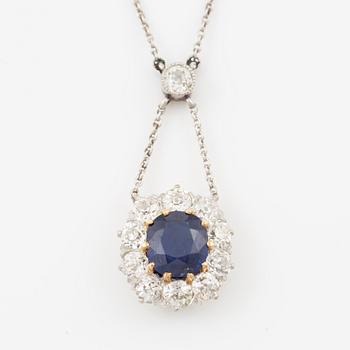 Necklace, gold and silver with sapphire and old-cut diamonds.