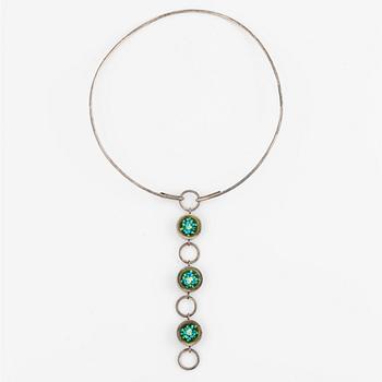 Lars Arby, neck ring with pendant, silver with enamel.