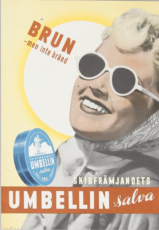 REKLAMAFFISCH, litografiskt tryck, "Umbellin Slava", 1947.