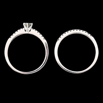 RINGAR, 2 st, 14K vitguld, diamanter 0.50 ct.