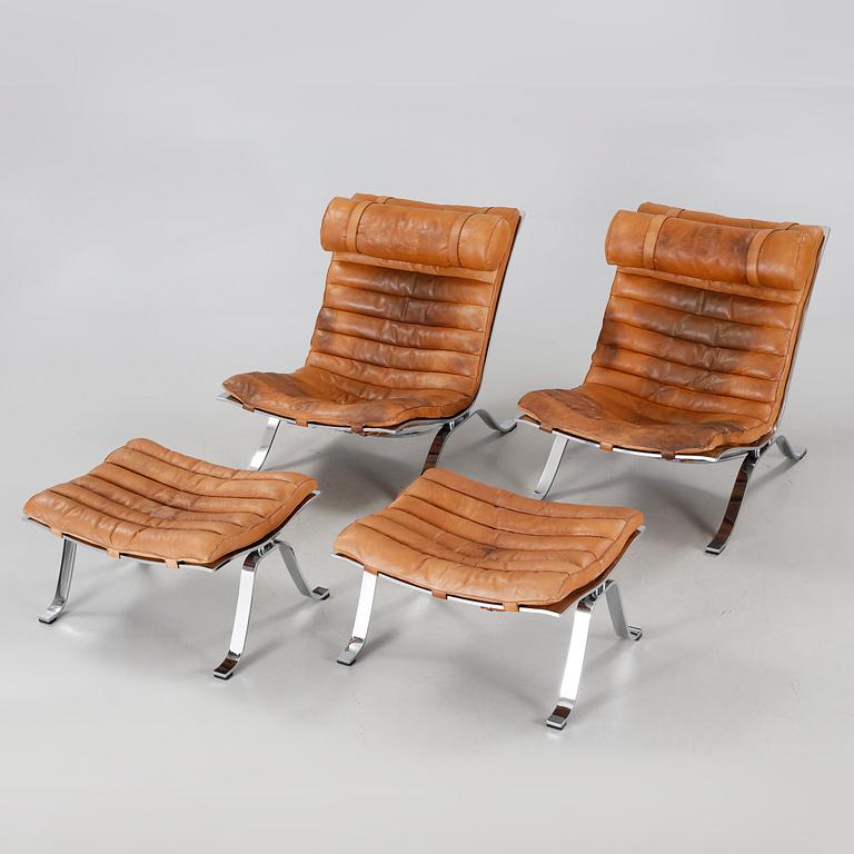 ARNE NORELL, fåtöljer, ett par med fotpallar, "Ari". Formgivna 1966.