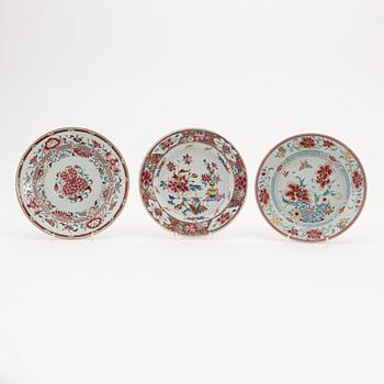 A group of eight Chinese famille rose plates, Qing dynasty, Yongzheng (1723-35).