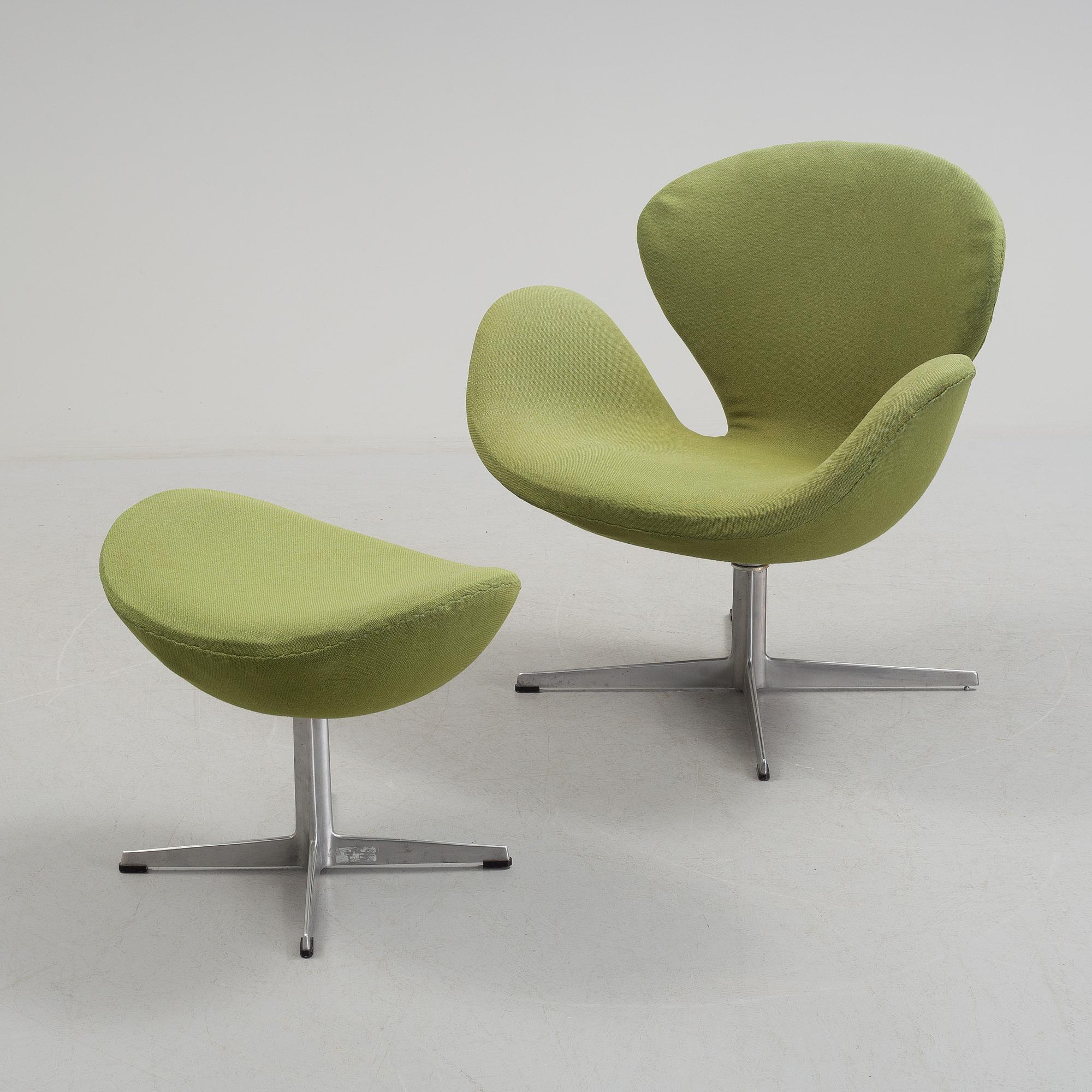 A Arne Jacobsen "Svanen" armchair and stool, second half of the 20th century.