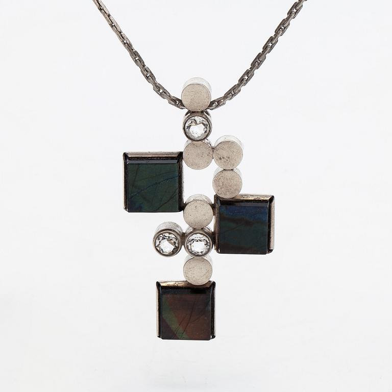Elis Kauppi, pendant and bracelet, silver, spectrolite, Kupittaan Kulta, Turku 1965.