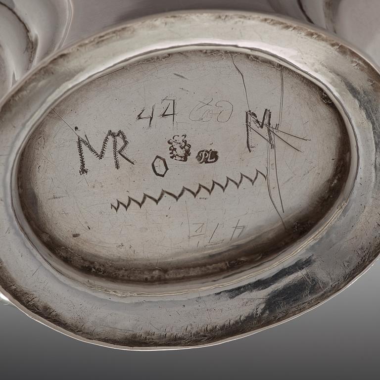 A Swedish mid 18th century  silver tea-pot, mark of Petter Lund, Stockholm 1750.