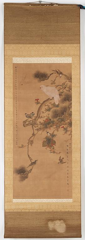 A chinese hanging scroll, ink and water colour, Qing dynasty (1664-1912).