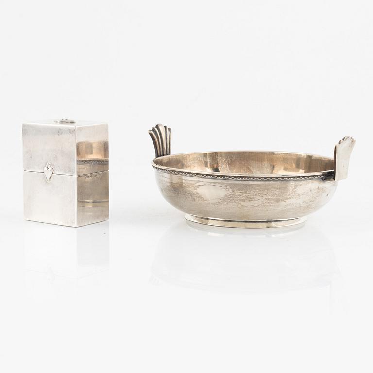 A Swedish silver bowl and a card holder, mark of Atelier Borgila, Stockholm 1924-28.