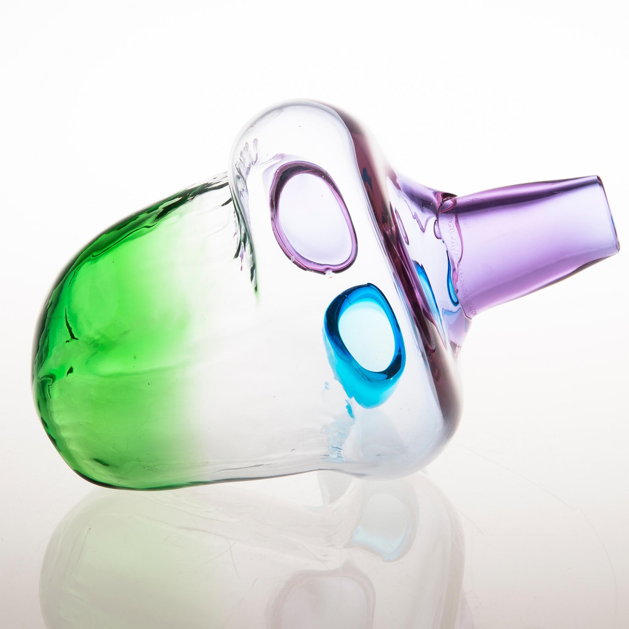 Marvin Lipofsky, A signed glass sculpture made in Nuutajärvi Glasworks, Finland 1970. With dedication.
