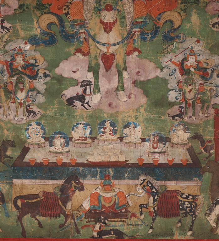 A Mongolian thangka depicting the nine Drala brothers, 19th century.