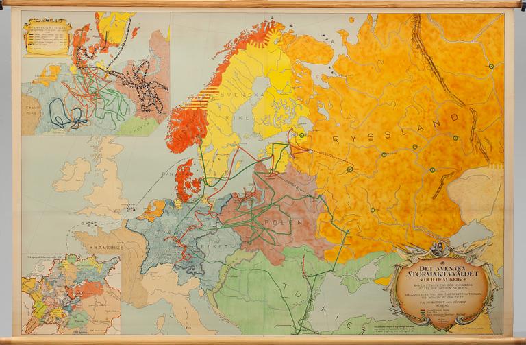 SKOLKARTA ÖVER EUROPA, "Svenska Stormaktsväldet och dess krig", P.A Norstedt och Söners förlag. Tyckt Stockholm 1946.