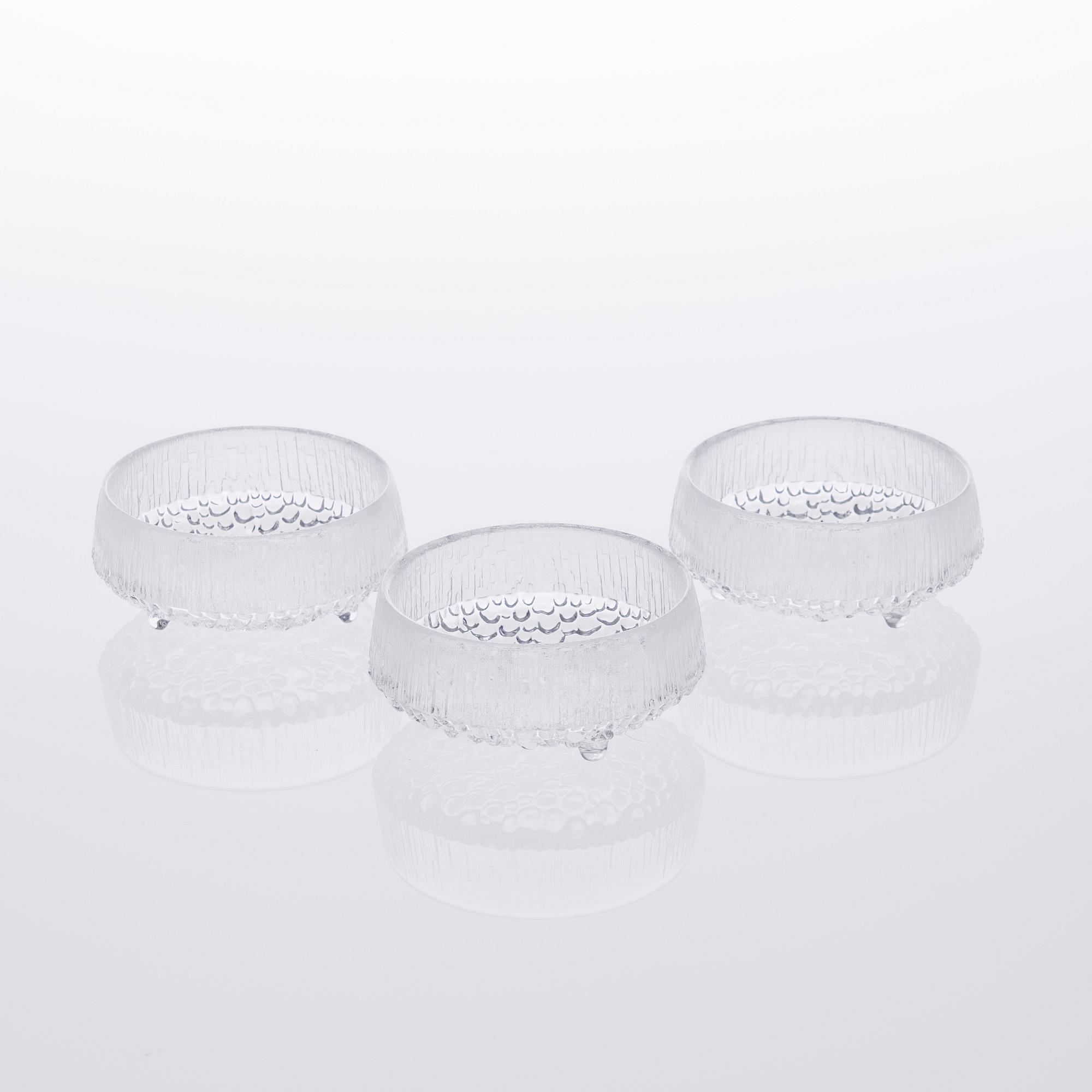 MALJA ja JÄLKIRUOKAKULHOJA, 12 kpl, lasia, "Ultima Thule" Tapio Wirkkala, Iittala.