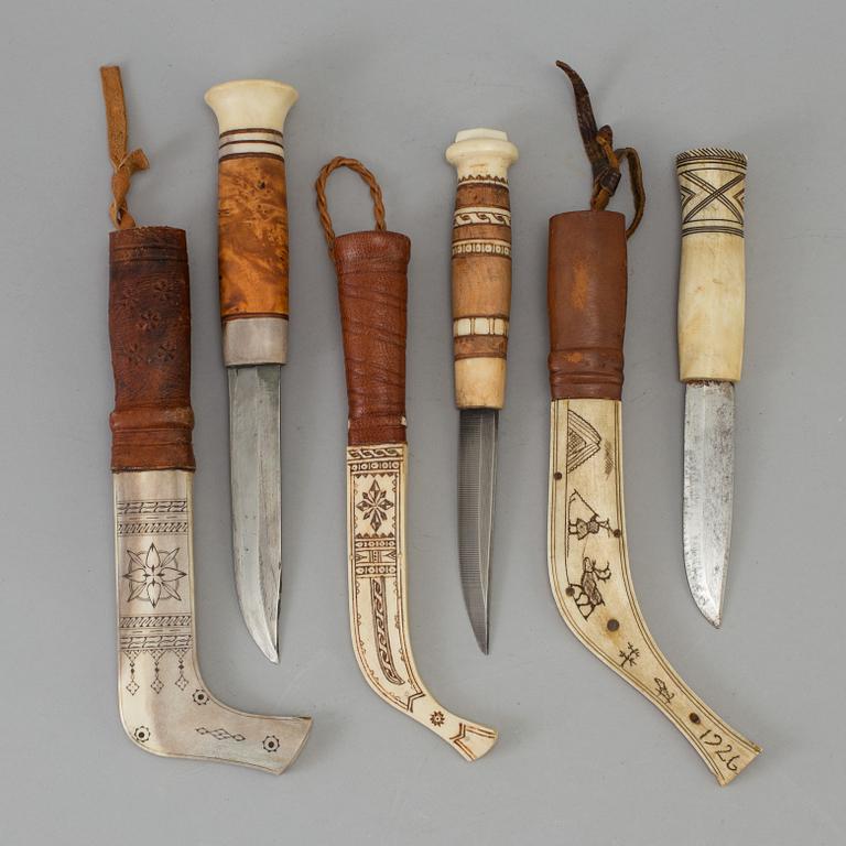 Three traditional sami knives 20th century.