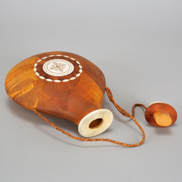 TORE SUNNA, a Sami birch and reindeer horn salt flask, signed Tore Sunna.