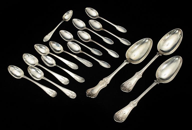 PARTI SILVERBESTICK, 16 st, silver, 1800-tal. Vikt 370 g.