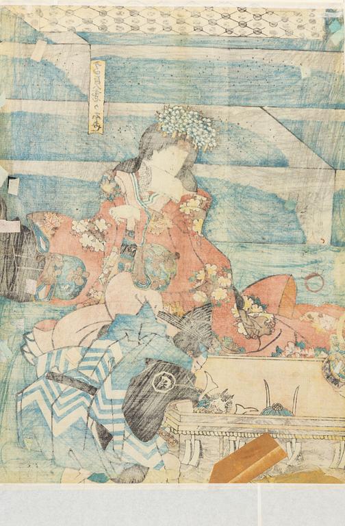 Utagawa Kunisada, 'The Chaste Wife', 'December' and 'Seated actor with sword'.