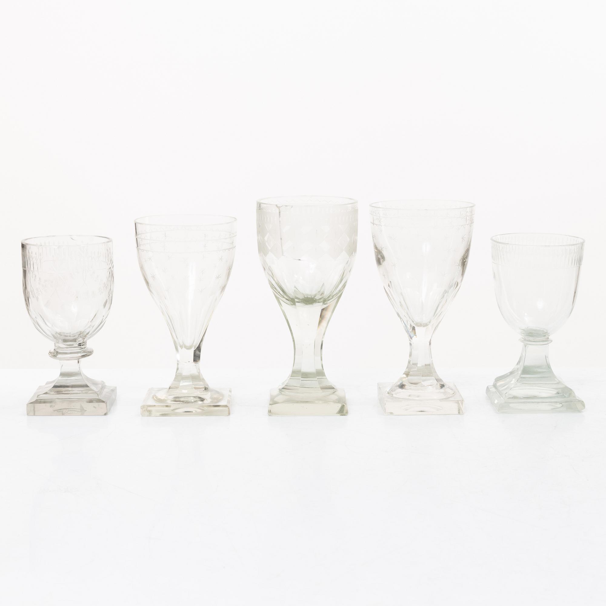 A set of thirty late Gustavian glasses, including from Casimirsborgs glassworks, late 18th/early19th century.