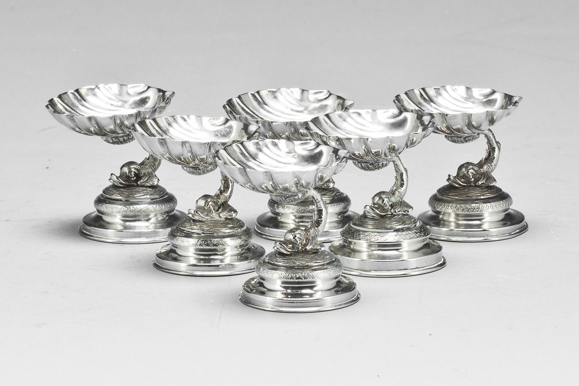 SALTKAR, 6 st. Nysilver, empirestil. 1900-tal.