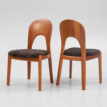 Niels Koefoed, eight teak dining chairs upholstered in new sheep skin, Denmark, 1960's.