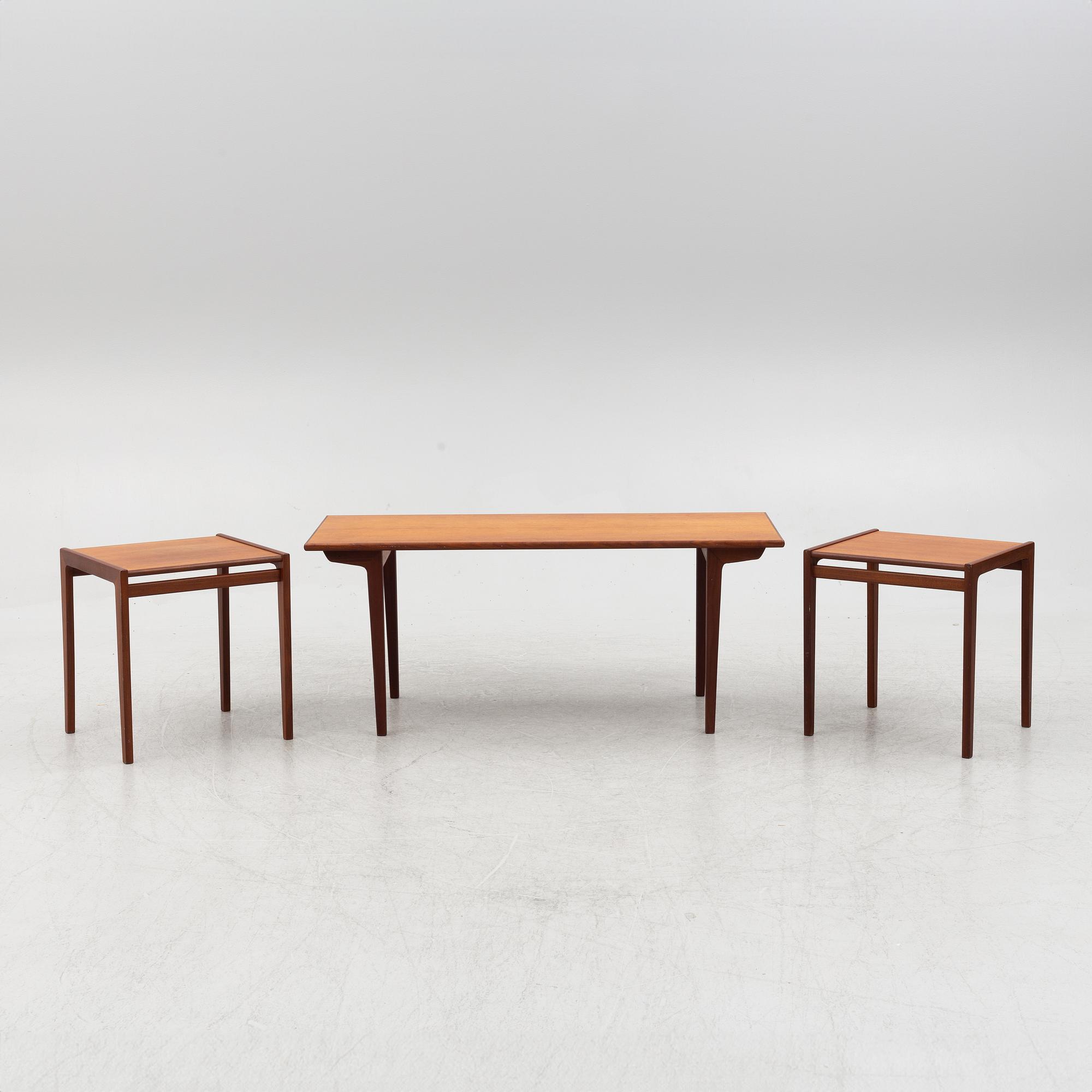 A teak coffee table and two side tables, Scandinavia, 1960's/70's.