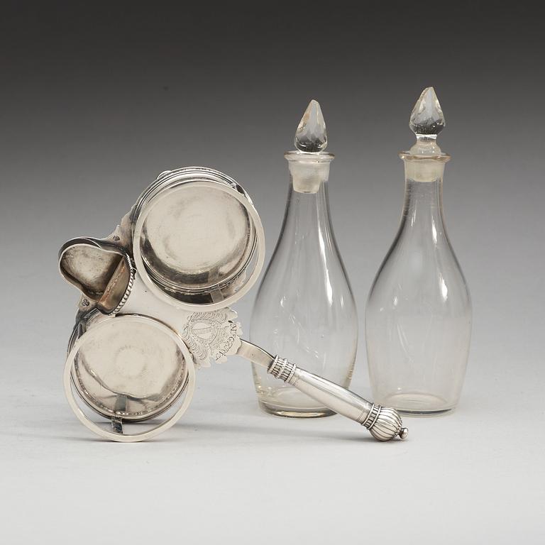 A German early 18th century silver cruet-set, makers mark of  Johann P. Riblinger, Augsburg 1708-1710.