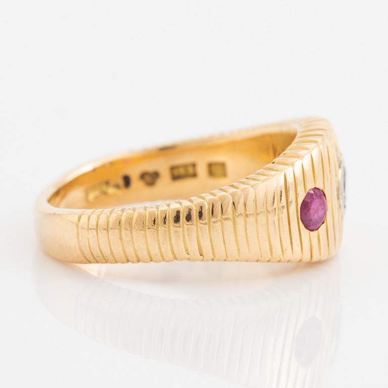 Gold, brilliant cut diamond and ruby ring.