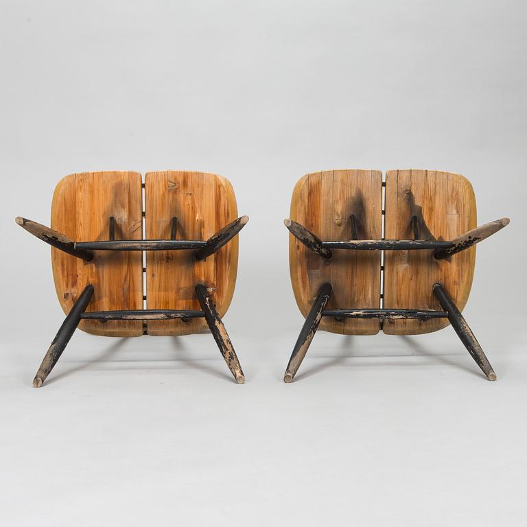 Ilmari Tapiovaara, fåtöljer ett par, "Pirkka lounge chair", Laukaan Puu 1960-tal.