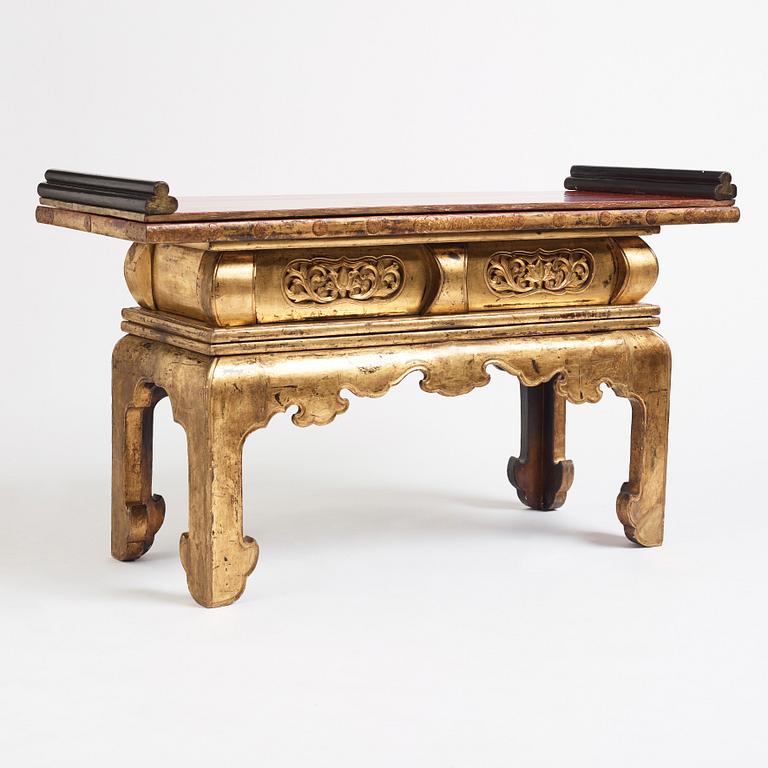 A Japanese lacquered and qilded Buddhist altar table or Butsudan.  Edo period (1603-1868).