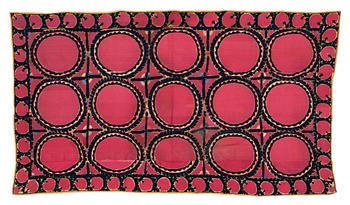 876. ANTIQUE UZBEK SUZANI EMBROIDERY. 253,5 x 142 cm (as well as 246x35, 108x9 and 138x7 cm).