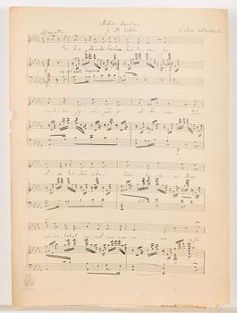 Oskar Merikanto, handskrivet notblad, "Miksi laulan" op. 20, nr 2 av tre sånger, 4 sidor, troligtvis komponerat 1894.