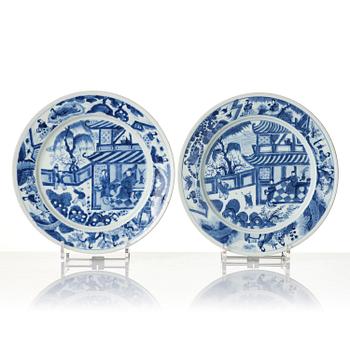 A set of six blue and white dishes, Qing dynasty, Kangxi (1662-1722).