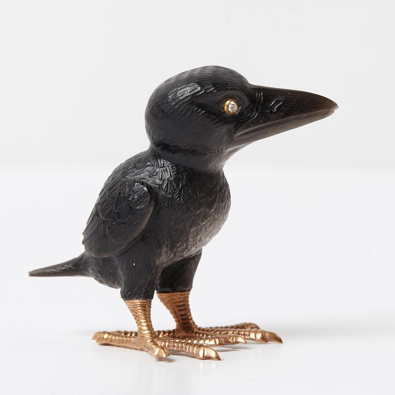 A Fabergé, obsidian figure of a raven-chick, in original case.