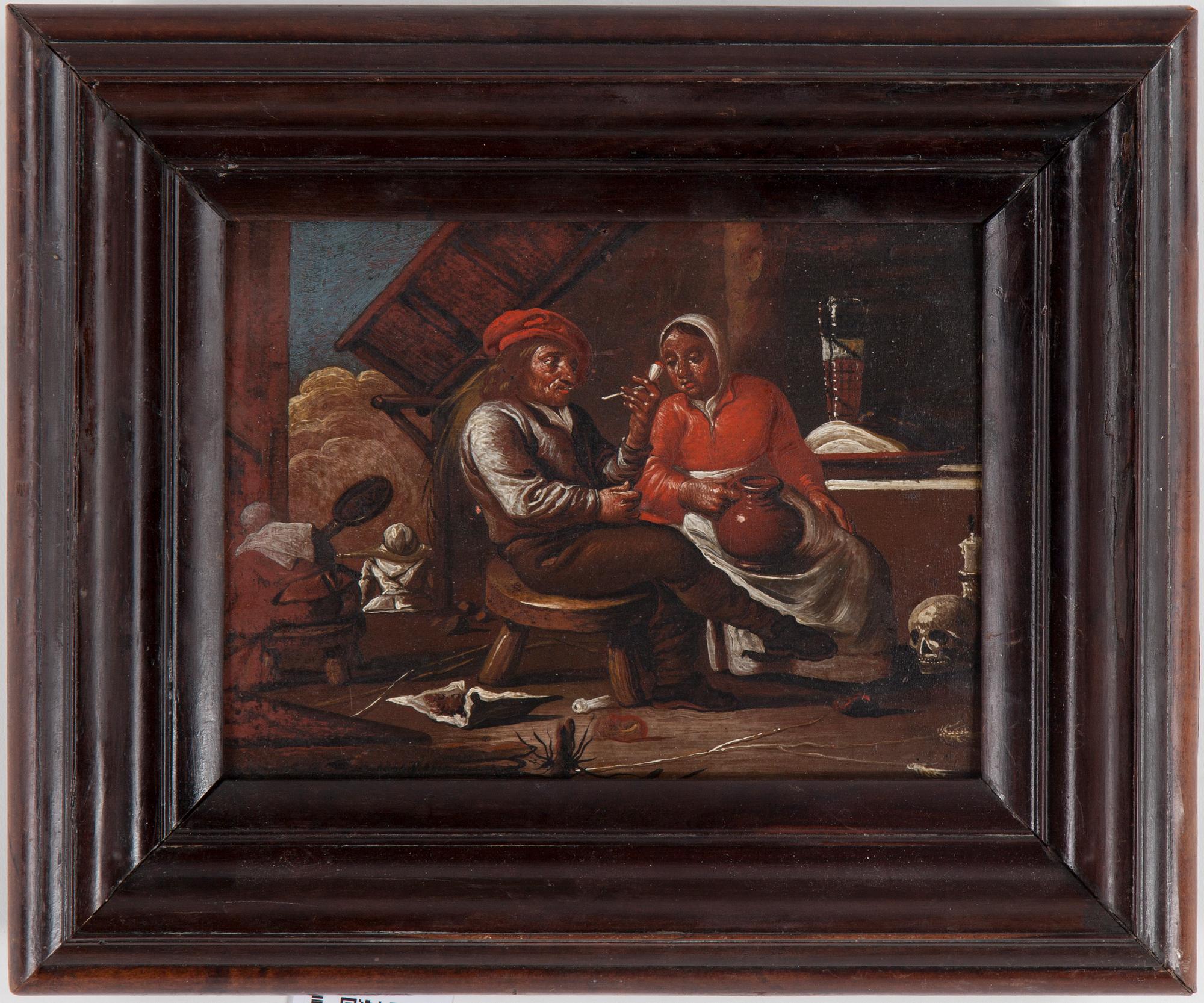 Francois Duchatel, Ett par, Olja på pannå, en signerad med monogram.
