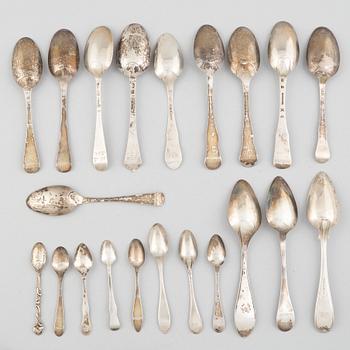 29 silvers spoons by varying smiths, Sweden, 18th-19th centruy.