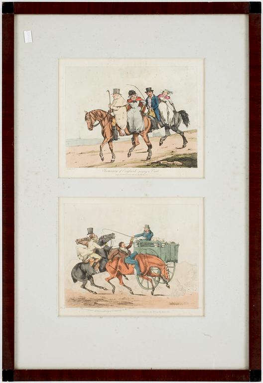 GRAVYRER, 6 st, handkolorerade, England, 1800-tal.